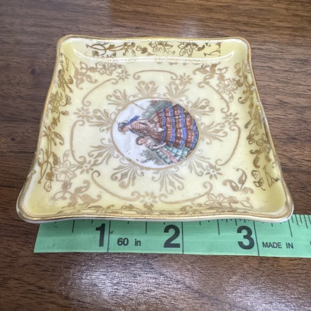 Vtg. M&R USA Porcelain Butter Pat Pin Tray Ring Dish Victorian Gold Gilt